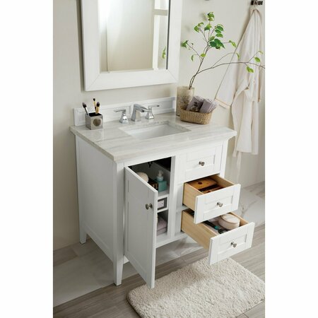 James Martin Vanities Palisades 36in Single Vanity, Bright White w/ 3 CM Arctic Fall Solid Surface Top 527-V36-BW-3AF